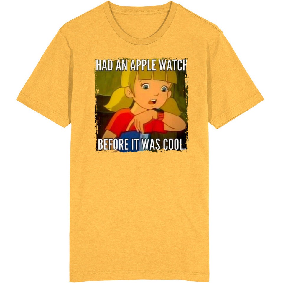 Clever mashup tee that references both Apple Watch culture and the retro cartoon Inspector Gadget — a nerdy joke that lands perfectly for the right kid.