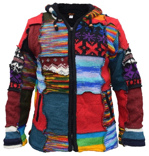 Cardigan Femme Patchwork Hippie SHOPOHOLIC - Capuche Longue, Manches Longues - Fait Main Au Népal