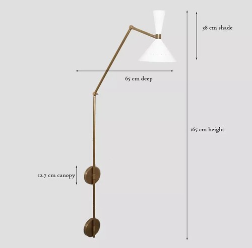 Wall Scones 1950's Mid Century Large Single Articulated Brass Light Fixture Lamp - Picture 4 of 9