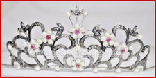 3.90ct Rose cut Diamond 925 Sterling silver pearl ruby wedding hair tiara Crown