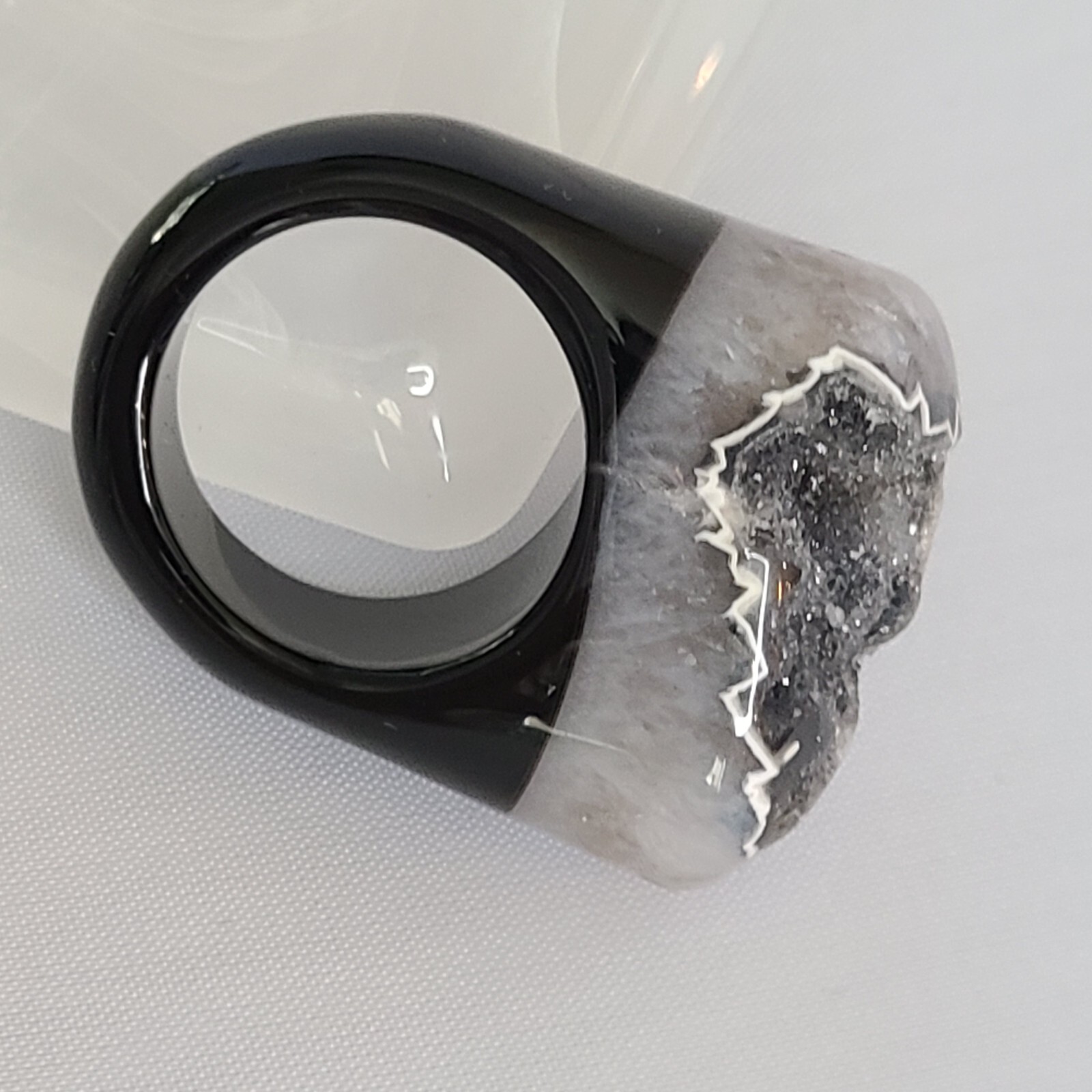 Big Quartz Ring Solid Stone Bicolor Black White R… - image 6