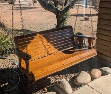 5 ft Wooden Porch Swing Bench Outdoor Patio Garden Hanging Brown Wood Seat