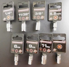 New, 6 Pt,  1/4" Dr, Shallow, Powerbuilt Sockets or Hex Bit Adapter, Various Sz