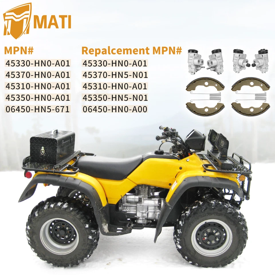 Front Brake Wheel Cylinders w/Shoes Kit All 4 for Honda Foreman 450 TRX450 98-04 - Image 3 of 4