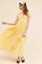Free People Feeling Bonita Midi Dress L Women Free-est Yellow Cotton Maxi 41971