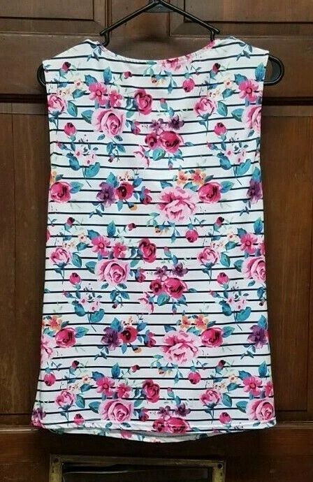 Безымянный белый цветочный в полоску рубашка без рукавов верхний женский размер L - Изображение 2 из 3