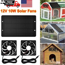 10W Solar Powered Fan Kit Waterproof w/ 2pcs Exhaust Fan for Shed Chicken Coops