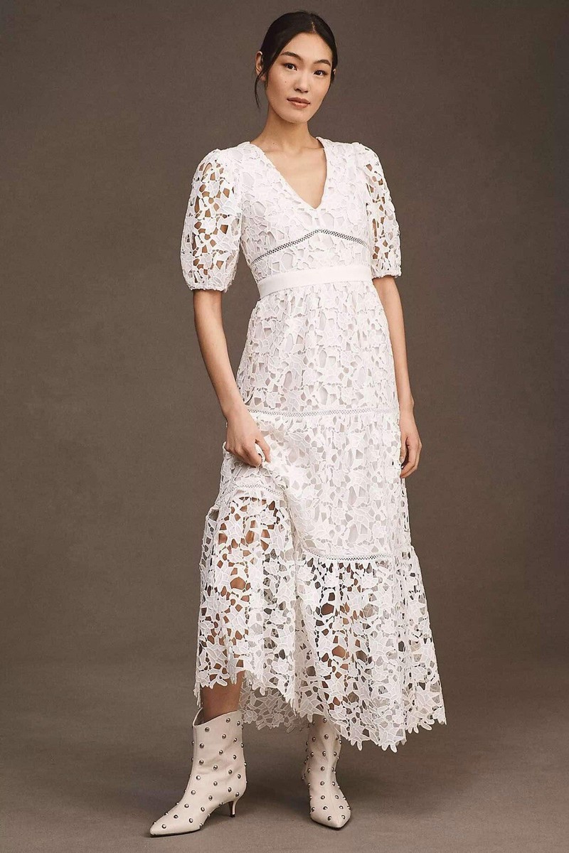 endless rose puff sleeves lace tiered maxi dress Endless Rose