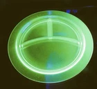 Vintage Uranium Green Depression Glass Divided 10.5" Plate..