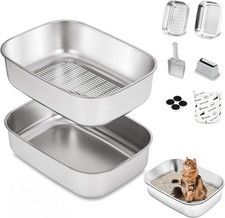 Stainless Steel Sifting Litter Box with Lid Metal Litter Pan with Scoop for Big