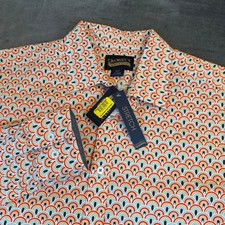 Cremieux Premium Denim Mens XLT Orange Geometric Rainbow Arch Stretch Shirt NEW