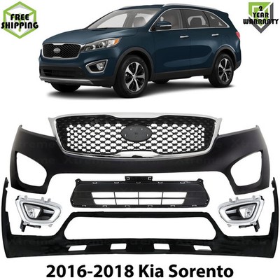 Front Bumper Cover Primed Plastic & Fog Lights Kit For 2016-2018 Kia Sorento