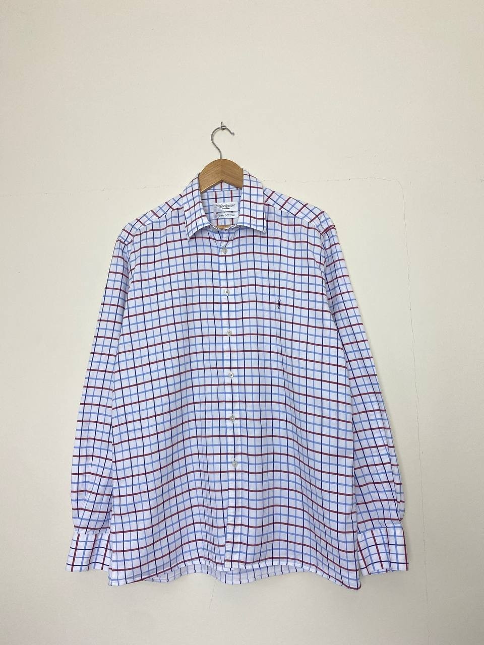 Camicia vintage Yves Saint Laurent Pour Homme logo YSL cotone bottoni a quadri