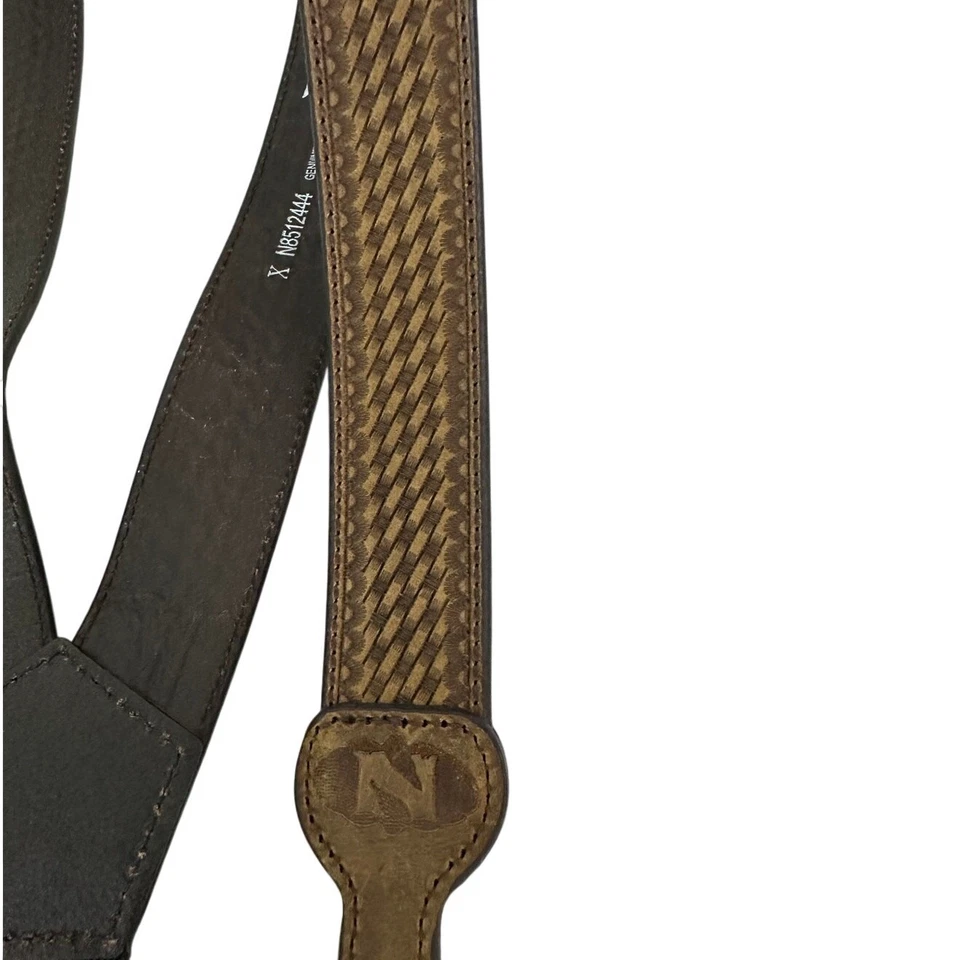Nocona Men's Basket Weave Leather Belt & Suspender Gallus Brown XL - Image 3 of 4