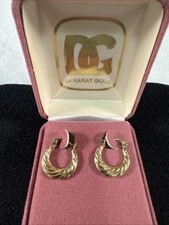 Vintage 14K Yellow GOLD Puff Textured Hoop Earrings