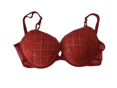 Victoria Secret Bra 38DD Red Lace  Very Sexy Push Up Shine Underwire  Linen New