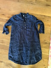 Studio 412 Linen Shirt Dress Popover Pockets Peasant Size L Large Navy Women's