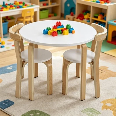 Kids Table and Chairs Set Wooden Preschoolers Children's Table with 2 Chairs Set - Image 1 of 4