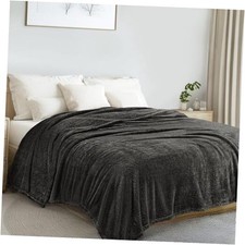 King Size Flannel Fleece Blanket, Super Soft King  90x104 IN  Dark Grey