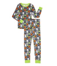 Boy's Gray Monsters Halloween Motif Print Gray Cotton Pajama Set, Size 5