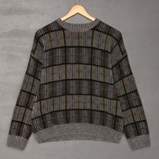 Vintage Dockers Plaid Crewneck Sweater Large Green Brown Gray Retro Pullover