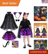 Black Cat Costume  Cape for Girls, Light Up Kid Halloween Costume for Girl