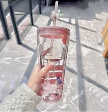 China Starbucks Tumbler Cherry Blossom Tumbler Pink Sakura 20OZ Glass Straw Cup