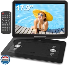 WONNIE 17.9" Large Portable DVD/CD Player with 6 Hrs 5000mAH Rechargeable Bat