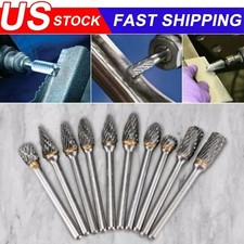 Tungsten Carbide Rotary Burr Set 10PCS Double Cut Grinding Head 1/4 In Die Gr..⇗