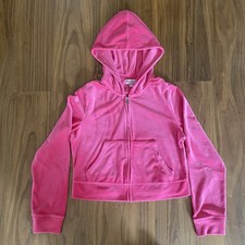 Juicy Couture Velour Hoodie Women's Size L Pink Rhinestone Logo Y2K Sweatshirt