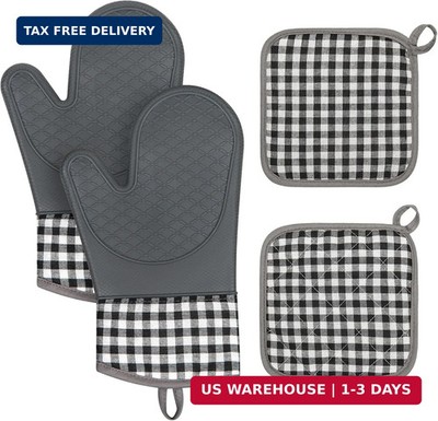 Tifanso Plaid Oven Mitts and Pot Holders 4-Piece Set, Oven Mitts Gloves Heat Res