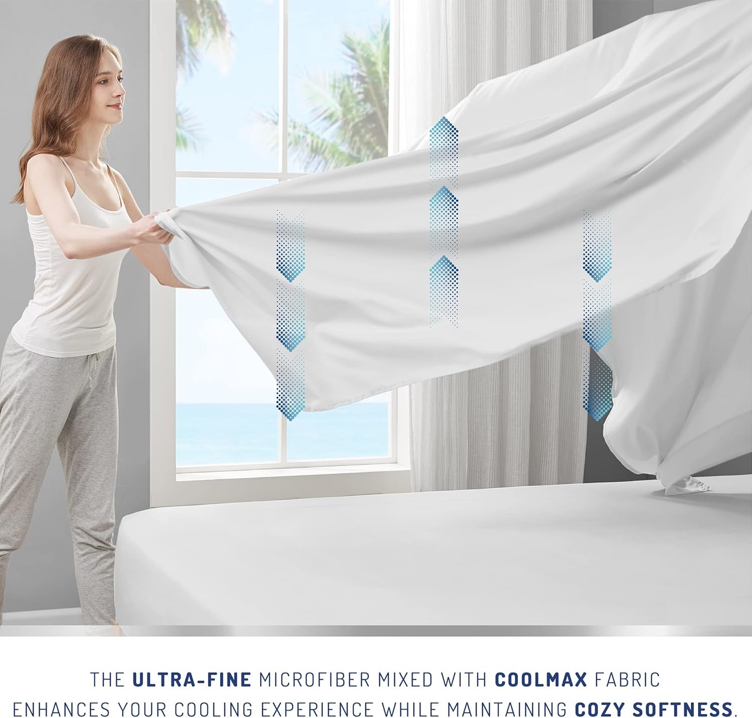 DEGREES OF COMFORT Coolmax Cooling Sheets | Queen Size Bed Sheet Queen, White 