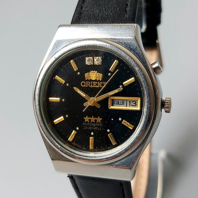 Japanese Vintage Wristwatch Orient Crystal Automatic Men's Watch Black Dial