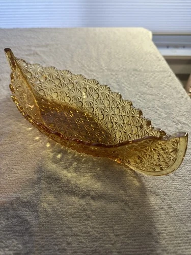Vintage Fenton Amber L.G. Wright Daisy & Button Glass Canoe Dish 12 Inch