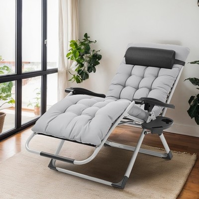 Gray Zero Gravity Reclining Chair Outdoor Lounge Load Bearing with Removable Pad