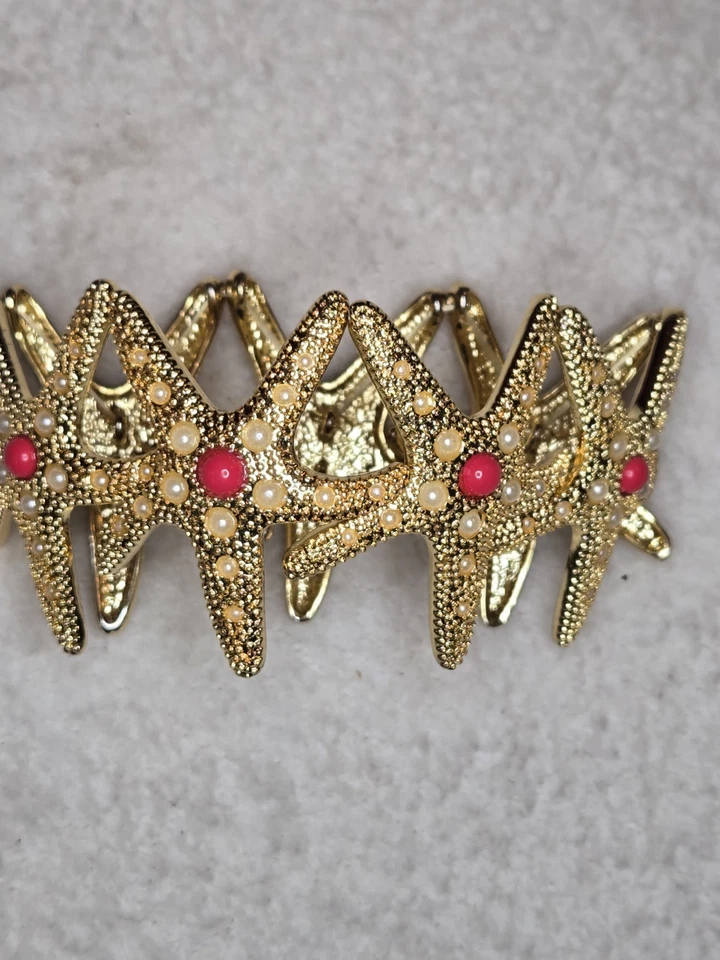 Lilly Pulitzer Starfish Stretchy Coral Pearl Bracelet Gold Colorful Pouch NWOT - Image 2 of 4