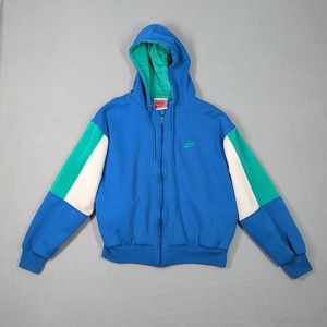 Vintage Nike Mens Full Zip Hoodie Blue Green White Colorblock Gray Tag Size M