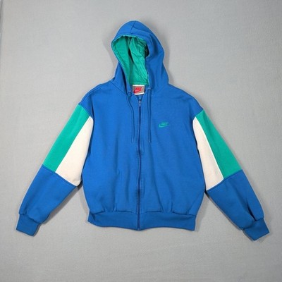 Vintage Nike Mens Full Zip Hoodie Blue Green White Colorblock Gray Tag Size M
