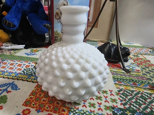 Vintage FENTON Hobnail Milk Glass COLOGNE Perfume Decanter BOTTLE Cork Stuck