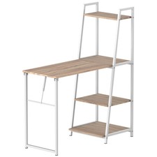 HOMCOM bureau 106x48x128cm imitation chêne clair, blanc