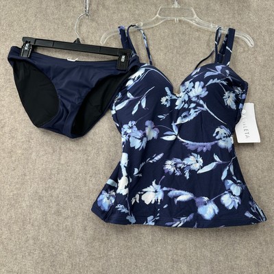 Athleta Aqualuxe Print Square Plunge Tankini Top-Dress Blue Top-M/Bottom-SM