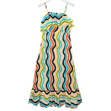 FARM Rio M NEW Womens Sleeveless Ruffle Maxi Dress Striped Multicolor