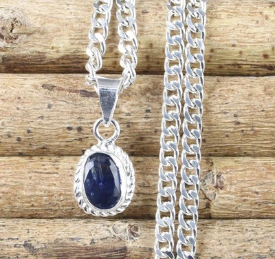 Natural Blue Sapphire 5 Karat Oval Anhänger Charm Silber 925 AGI Zertifiziert - Bild 1 von 4