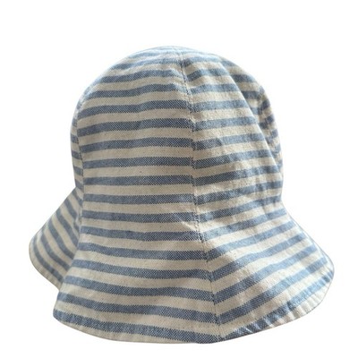 Linen Bucket Hat Reversible Beige White Stripes Sun Hat