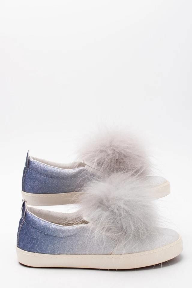 RRP €120 MONNALISA scarpe da ginnastica per bambini glitter US5 EU37 UK4 pelliccia di procione pom pom - Immagine 2 di 4