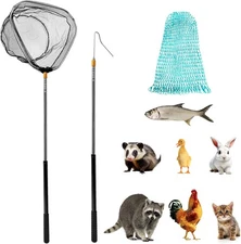 Poultry Net Chicken Catcher, with 2 Telescoping Poles, 2 16.1", Silver/Black 