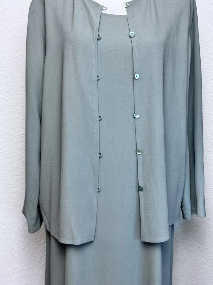 Vestido y chaqueta Eileen Fisher 2 piezas 100 % seda - Talla L Chaqueta - Talla M Gris Foto 2 de 4