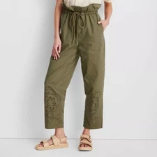 FUTURE COLLECTIVE NWT High Waisted Eyelet Pants Olive Green Size 17 Drawstring