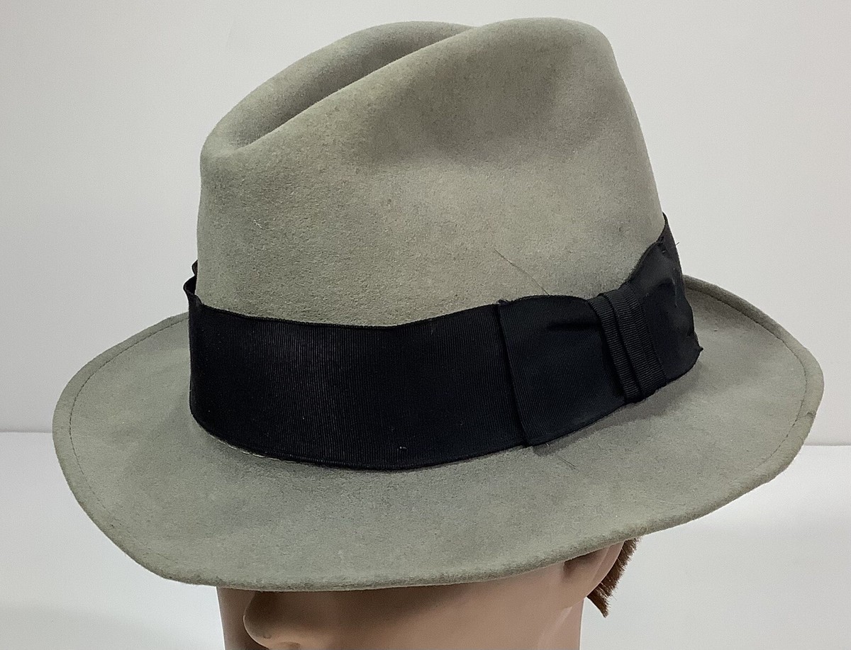 Vintage Royal Stetson Gray Felt Fedora Fitted Hat USA Western