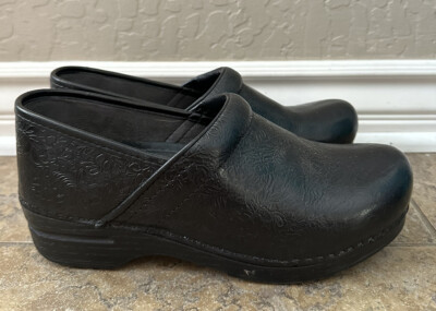 Dansko XP 2.0 Black Floral Tooled Leather Clogs-EU 40 (US Women's 9.5-10)